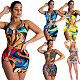 Fashion Women Colorful Print Hollow Out Halter Swimsuit Mini Dress BGN-042