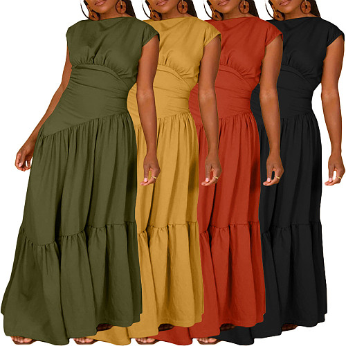 2024 Spring/Summer Solid Color Sleeveless Ruffled Baggy Nylon Maxi Dress BGN-301