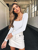 Leisure Girl Square Collar Long Sleeves Solid Color Tops HXZY-0330