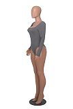 Women Solid Color Pit Long Sleeves  U-neck Bodysuit HXZY-0318