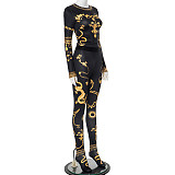 2024 Stylish Printed Girls Black Round Neck Tops And Tight Long Pants MXXB-K23ST610