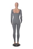 Women Solid Color Square Collar Slim Sporty Jumpsuits HXZY-0323