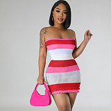 Fashion Stripes Strapless Backless Knitted Mini Dress DLS-W23D29697