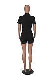 Women's POLO Collar Solid Color Lapel Breasted Ribbed Tight Romper HXZY-0299