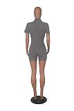 Women's POLO Collar Solid Color Lapel Breasted Ribbed Tight Romper HXZY-0299