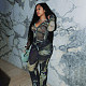 Stylish Print Mesh Lapel Pleated Button-down Blouse And Trousers Two-piece Suit MXXB-D23ST442