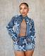 Women Long Sleeves Denim Embroidered Mini Skirt Jacket Set MEM-88539
