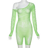 Sexy Hollow Out Mesh Transparent Bodycon Rompers SXE-W22Q24006