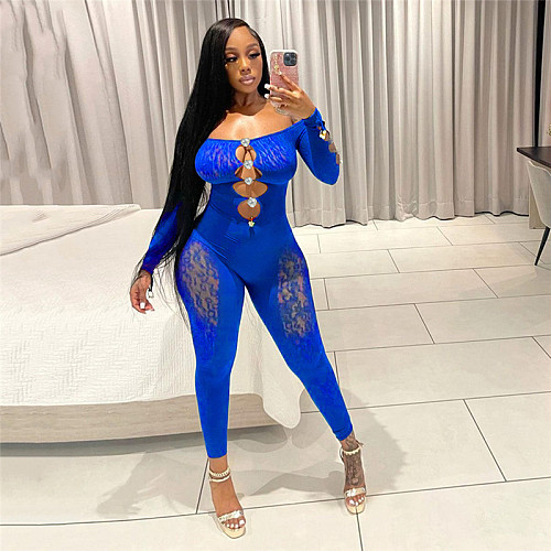 Sexy Mesh Hollow Out High Waist Bodycon Long Jumpsuits SXE-W22Q23718