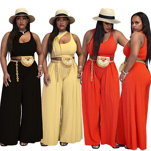Casual Women Hollow Out Crop Top And Long Wide-leg Pants GT-9932
