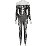 Sexy Mesh Hollow Out High Waist Bodycon Long Jumpsuits SXE-W22Q23718