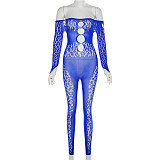 Sexy Mesh Hollow Out High Waist Bodycon Long Jumpsuits SXE-W22Q23718