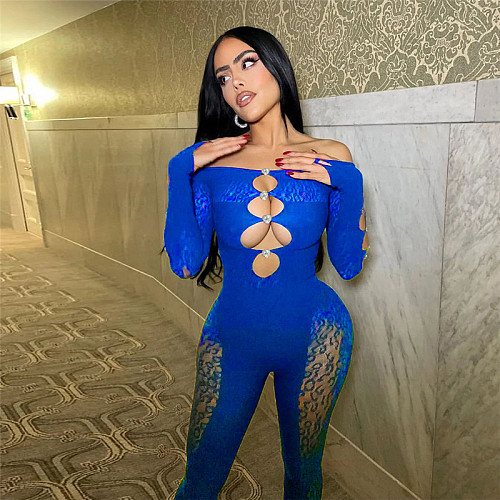 Sexy Mesh Hollow Out High Waist Bodycon Long Jumpsuits SXE-W22Q23718