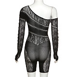 Sexy Hollow Out Mesh Transparent Bodycon Rompers SXE-W22Q24006