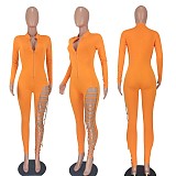 Full Sleeve Deep V Hollow Out Hole Chain Stretchy Pencil Jumpsuits YD-1065