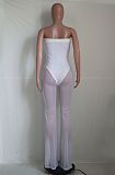 Solid Color Strapless Mesh See-through Spliced Jumpsuit YS-8804