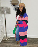 Color Block Long Sleeve Open Front Knitted Sweater Cardigan TR-1231