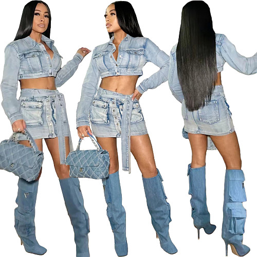 Jean Dress Sets for Women Two Piece Set Autumn Crop Top and Skirt Sets NIYA-8155