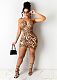 Womens Leopard Print Bodycon Hollow Out Ruched Mini Dresses YS-8802