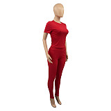 Solid Short Sleeve T Shirt Skinny Pants Outfit ANDI-1502