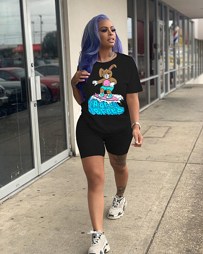 Cartoon Print Round Neck Short Sleeve Two-piece Set YS-8528