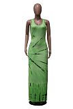 Casual Tie-Dye Printed Round Neck Sleeveless Maxi Dress YS-8533