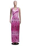 Casual Tie-Dye Printed Round Neck Sleeveless Maxi Dress YS-8533