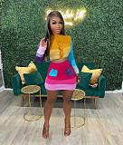 Color Block Patchwork Knitting Crop Top Mini Skirt 2 Pcs Set TR-1233