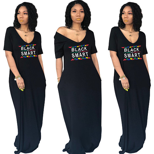 Women Loose Short Sleeve Wide Neck Maxi Dress YS-8351