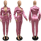 Full Sleeve Lace Up Crop Top and Long Pants Outfits YNS-1868