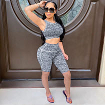 Casual Solid-color Sport Vest Shorts Yoga Two-piece Set YS-8686