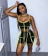 Patchwork Camisole Crop Tops Bodycon Shorts Set LP-66862