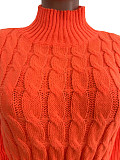 Knitted Ruffles Hem Turtleneck Knee-length Midi Dress TR-1232
