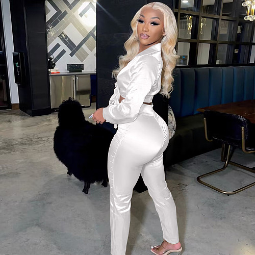 Full Sleeve Lace Up Crop Top and Long Pants Outfits YNS-1868