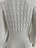 Knitted Ruffles Hem Turtleneck Knee-length Midi Dress TR-1232