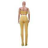 Feather Strap Sling Crop Top Sheer Mesh Pants Set YF-10179