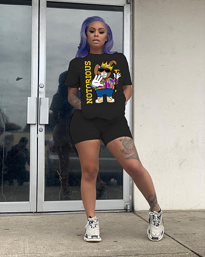 Cartoon Print Round Neck Short Sleeve Two-piece Set YS-8528