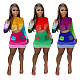Color Block Patchwork Knitting Crop Top Mini Skirt 2 Pcs Set TR-1233
