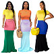 Stylish Patchwork Short Sleeves Tight Floor-length Maxi Dress YS-8341