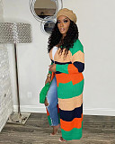 Color Block Long Sleeve Open Front Knitted Sweater Cardigan TR-1231