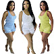 Solid Color Tassel Hem Tank Top 2 Piece Short Sets LP-66869