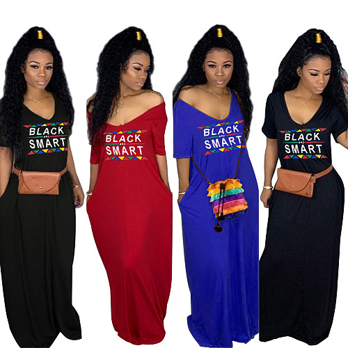Women Loose Short Sleeve Wide Neck Maxi Dress YS-8351