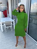 Knitted Ruffles Hem Turtleneck Knee-length Midi Dress TR-1232