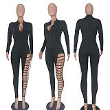 Full Sleeve Deep V Hollow Out Hole Chain Stretchy Pencil Jumpsuits YD-1065