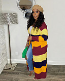Color Block Long Sleeve Open Front Knitted Sweater Cardigan TR-1231