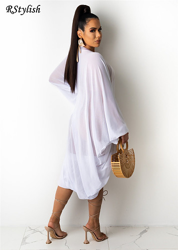 Swimwear Sunscreen Sexy Mesh Solid Color Cover Up Dress YS-8807