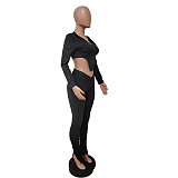 Hooded Crop Tops Sporty Leggings Matching Set LSD-87644