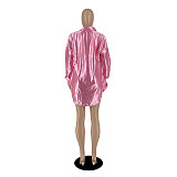 Satin Loose Long Sleeve Shirt and Shorts Two Piece Set YB-60181