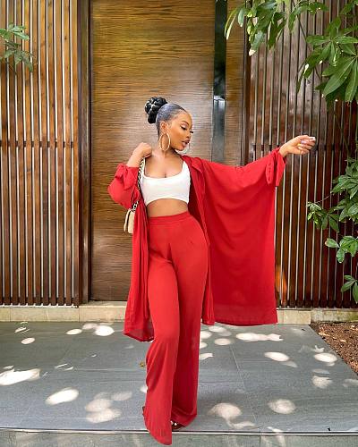 Loose Long Sleeve Shirt And Wide Leg Pants Two Piece Set JP-1077