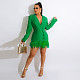 Feather Hem Long Sleeve Notched Neck Blazer Dress HANI-091